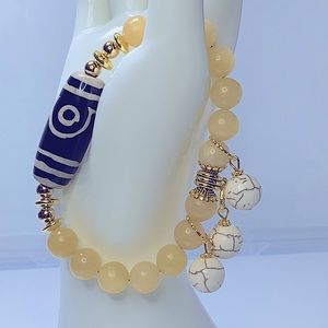 HONEY JADE + AGATE + MAGNESITE NATURAL BRACELET size 7”